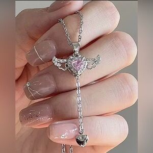 Elegant Silver and Pink Heart Pendant Necklace